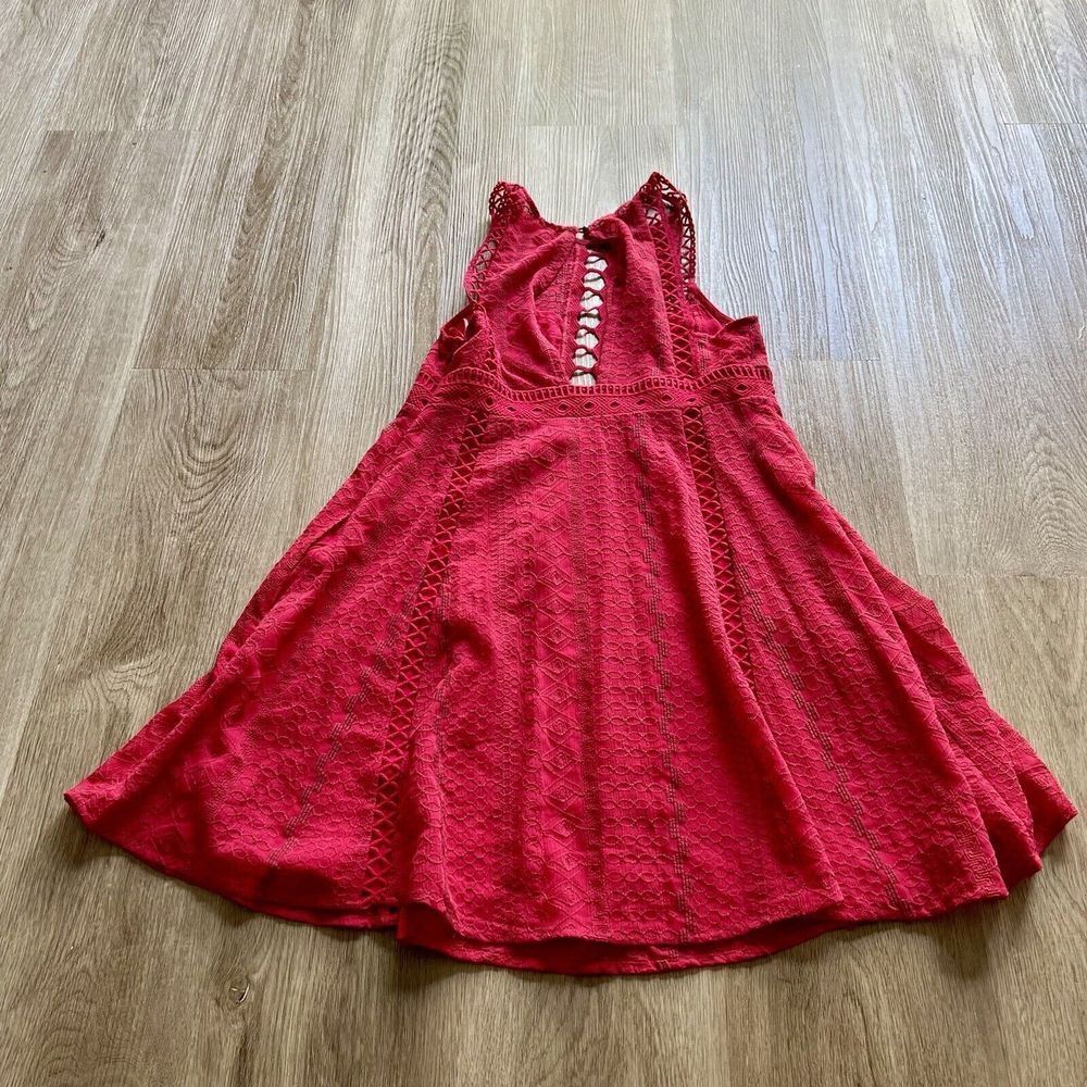 Free People Pink Rose Women's Size 0 Wherever You Go Crocheted Mini Dress Pocket - Picture 8 of 10
